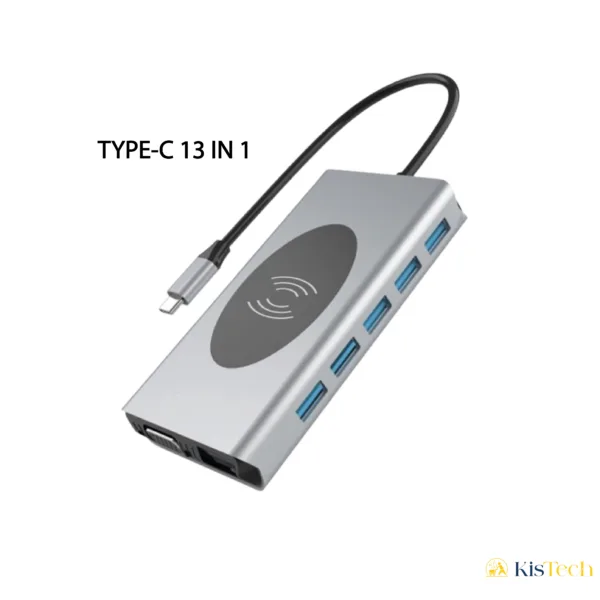 Adaptateur Hub USB-C 13-en-1 – HDMI 4K, Ethernet RJ45, USB 3.0/2.0, SD/MicroSD, Audio 3.5mm – MacBook, Windows, Linux – Gris