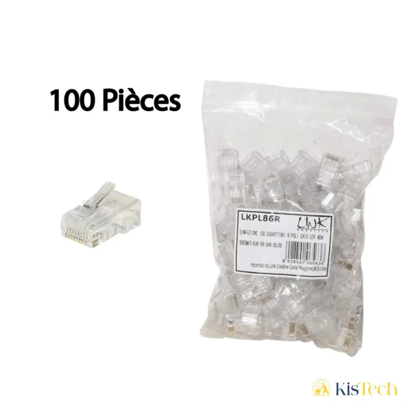Connecteurs RJ45 pour câbles Ethernet Cat 6 UTP - Transparent - Contacts dorés - Lot de 100