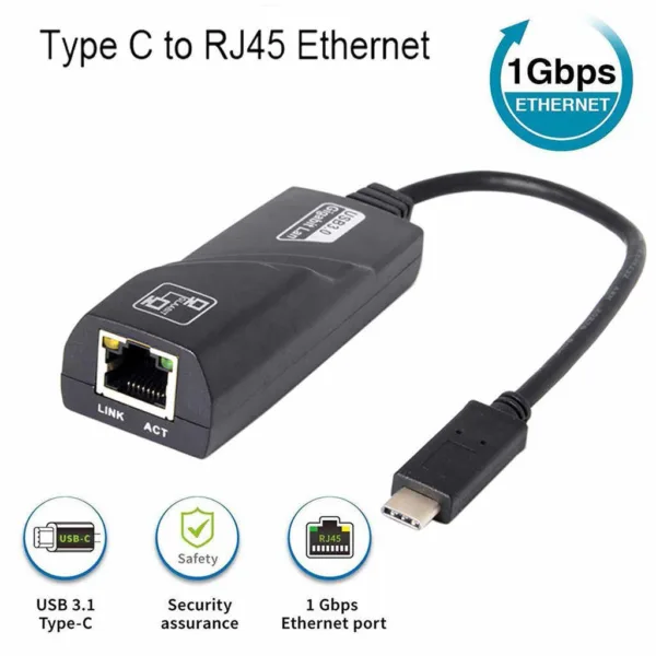 Adaptateur USB TYPE-C Vers LAN RJ45 – Noir – Image 2