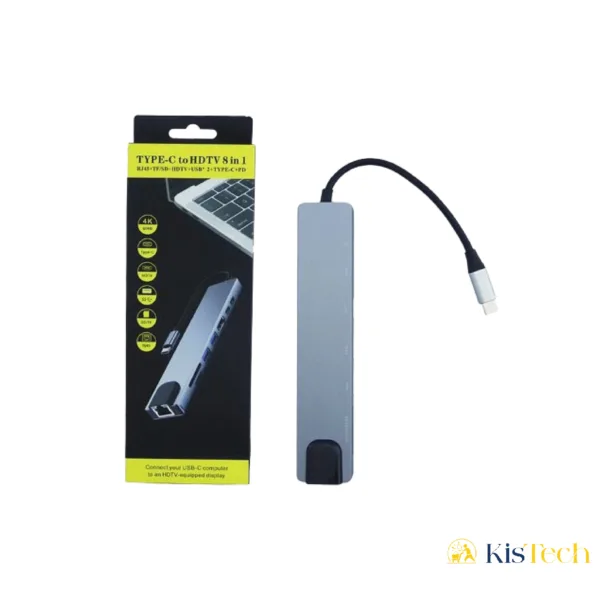Adaptateur Hub Type C 8 en 1 vers HDMI/HDTV 4K+PD+2USB+SD+Type C+RJ45