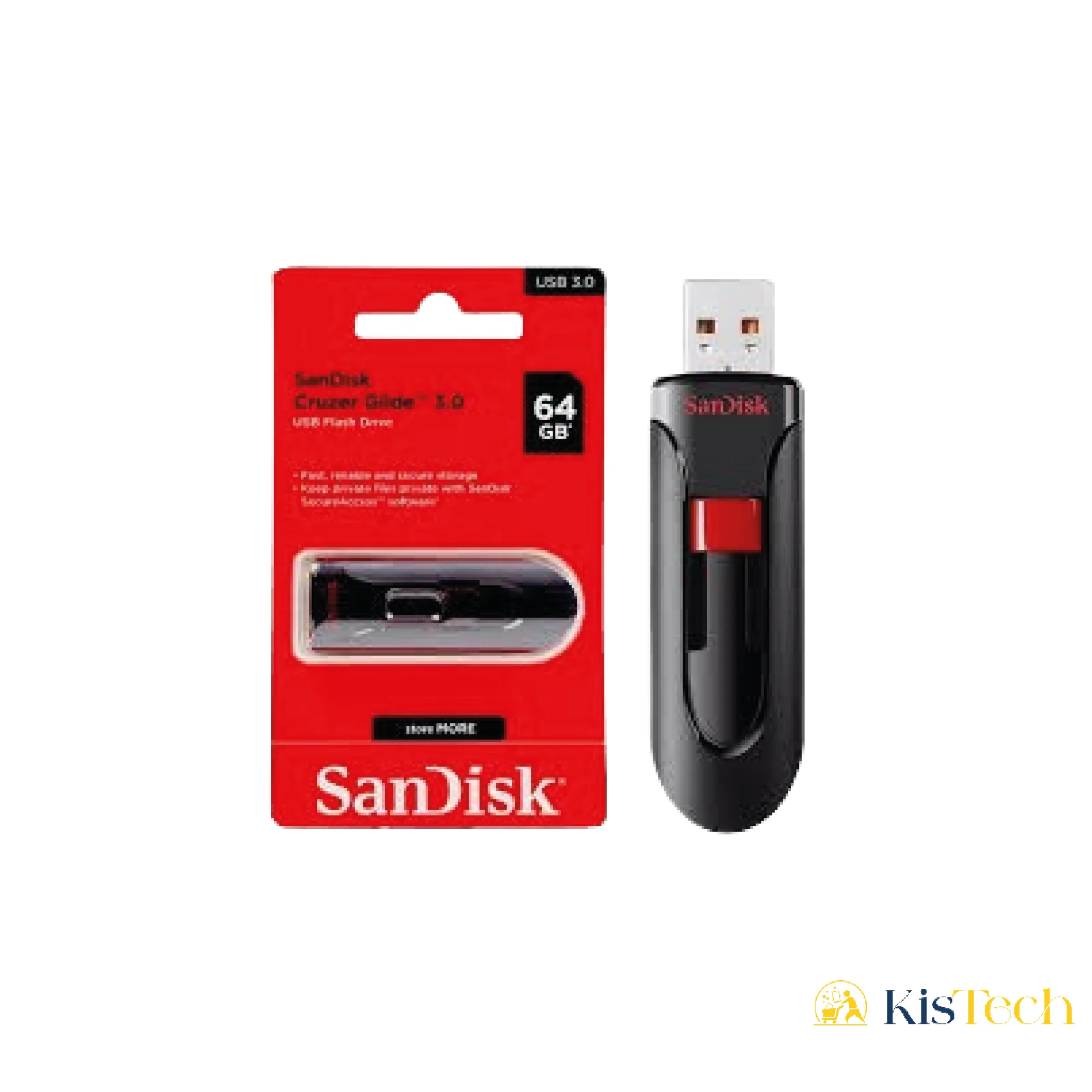 Clé USB SanDisk Cruzer Glide 64 Go – USB 3.0 – Noir- Stockage rapide et sécurisé | Kistech Côte d’Ivoire